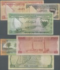 Bahrain: Very nice set with 3 Banknotes Bahrain Currency Board with 100 Fils, 1 Dinar and the highly rare 10 Dinars L.1964, P.1, 4, 6. All notes in us...