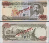 Barbados: 10 Dollars ND (1973) Specimen P. 33s with red ”Specimen” overprint in center on front and back, specimen number ”82” printed at lower border...