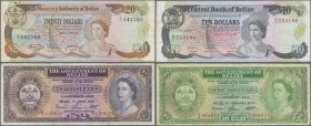 Belize: set of 4 notes containing 10 Dollars 1987, 20 Dollars 1980, 1 Dollar 1976 & 2 Dollars 1975, all in similar used condition with normal traces o...