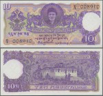 Bhutan: Royal Government of Bhutan 10 Ngultrum ND(1974), P.3, highly rare banknote in perfect UNC condition (with pinholes at left as usually)