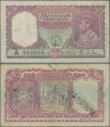 Burma: 5 Rupees ND portrait KGIV P. 4 in used condition with seldom seen ”Rangoon” stamp on back, usual pinholes in paper, not washed or pressed, cond...