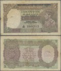 Burma: 5 Rupees ND portrait KGIV P. 26a, sign. Taylor, usual larger pinhole at left, stains in paper but not washed or pressed, still nice colors, con...