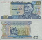 Burma: 45 Kyats ND(1987), P.64 in aUNC/UNC condition without pinholes.