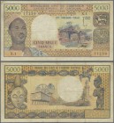 Cameroon: 5000 Francs ND(1974) P. 17b, used with several folds and light stain in paper, no holes, still nice color, condition: F.