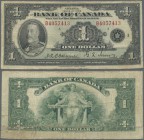 Canada: Bank of Canada 1 Dollar 1935, P.38, some small border tears, toned paper and a few folds. Condition: F-