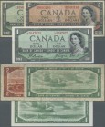 Canada: Set with 3 Banknotes of the 1954 ”Devil's Face Hair Style” Issue comprising 1 Dollar with signature Coyne & Towers P.66a in F-, 1 Dollar with ...