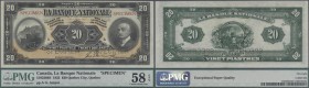 Canada: 20 Dollars / 20 Piastres 1922 Specimen P. S873s issued by ”La Banque Nationale” with two ”Specimen” perforations, red ”Specimen” overprints an...