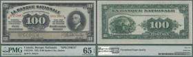 Canada: La Banque Nationale 100 Dollars 1922 SPECIMEN, P.S875s in perfect condition, slightly wavy paper at left border, PMG graded 65 Gem Uncirculate...