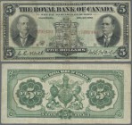 Canada: The Royal Bank of Canada 5 Dollars 1913, P.S1378, highly rare note in used condition with several folds and lightly toned paper. Condition: F+