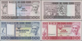Cape Verde: set of 3 notes containing 100, 500 & 1000 Escudos 1977 P. 54-56 in condition: XF to UNC, nice set. (3 pcs)