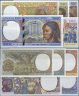 Central African Republic: set of 5 banknotes Central African States from 500 to 10.000 Francs 1994-1997 with different letters containing E (Cameroon)...