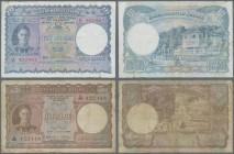 Ceylon: Pair of 5 and 10 Rupees 1944, P.36, 37, both in used condition with tiny pinholes and small border tears on the 10 Rupees. Condition: F (2 pcs...