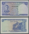 Ceylon: 1 Rupee 1951, P.47, excellent condition with soft vertical fold and a few minor creases. Condition: VF+