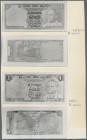 Ceylon: set of 4 front/back photo proofs on card for design trials of the 1 Rupee P. 56 note, with printers annotations in condition: UNC. (4 proofs)
