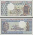 Chad: 1000 Francs ND(1974) P. 3, light center fold, pressed, no holes or tears, one minor stain at upper left corner, still crispness in paper, origin...