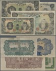 China: Small lot with 9 Banknotes Man Chou Chung Yan Yin Hang / Central Bank of Manchukuo with 1 Yuan 1937, 5 Yuan 1938, 2 x 10 Yuan 1937, 2 x 1 Yuan ...