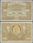Denmark: 100 Kroner 1930, P.28a, rare early date in great condition with one vertical fold at center only, otherwise perfect. Condition: VF+ to XF