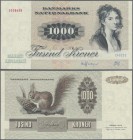 Denmark: 1000 Kroner 1992 P. 53, used with center fold, pressed but strong paper and original colors, no holes or tears, condition: pressed VF+ to XF-...