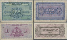 Denmark: set of 3 pcs Military payment notes containing 25 Oere, 1 & 5 Kroner ND P. M1-M3, all used with folds and stain in paper, condition: F. (3 pc...