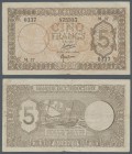 Djibouti: 5 Francs ND(1945), P.14, tiny margin split at lower border, some folds and lightly stained paper. Condition: F