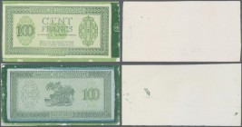 Djibouti: 100 Francs ND(1945) PROOF of P. 16p, a highly rare and rarely offered pair of proof prints (front and back seperatly printed on banknote pap...
