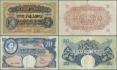 East Africa: set 2 pcs of The East African Currency Board containing 5 Shillings 1949 P. 28, S/N C/40 99144, stronger vertical and horizontal folds, t...