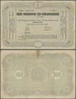 Estonia: Estonian Republic 5% Interest Debt Obligations 500 Marka dated January 1st 1920, P.34, highest denomination of this series, taped tear at upp...