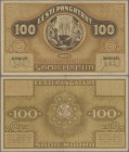 Estonia: 100 Marka 1921 with watermark: horizontal light lines, P.56a, highly rare banknote in very nice condition with one strong vertical fold at ce...