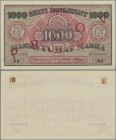 Estonia: 1000 Marka ND(1922) front Specimen with red overprint ”PROOV” and serial number 01234567890000, extraordinary rare and in almost perfect cond...