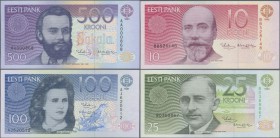 Estonia: Very nice set with 11 Banknotes series 1991 and 1992 with 5, 10, 25, 100 and 500 Krooni 1991 and 1, 2, 5, 10, 25 and 100 Krooni 1992, P.69a, ...