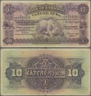 Ethiopia: 10 Thaler 1933 P. 8, used with folds and light stain in paper, no holes, still strongness in paper and nice colors, no repairs, not washed o...