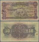 Ethiopia: 10 Thalers 1932, P.8, still nice and rare note with tiny margin splits, rusty pinhole at left and small missing part at lower right corner. ...