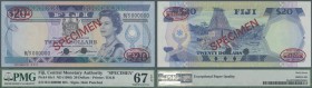Fiji: 20 Dollars ND(1986) SPECIMEN, P.85s1 with ovpt. Specimen, cancellation holes at lower center, Specimen number 055 at lower left margin and oval ...