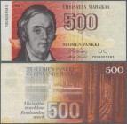 Finland: 500 Markkaa 1986 P. 116, lightly used with light folds in paper, no holes or tears, still strong paper and original colors, condition: XF.