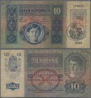 Fiume: 10 Corone 1915 (1920) with round handstamp with Savoyan arms, P.S108b, several folds, lightly toned paper and tiny pinholes. Condition: F