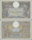 France: 100 Francs 1920 P. 71a, with earlier date, paper still with crispness and pretty clean, obviously pressed, 2 pinholes, 2 minor restored tears ...