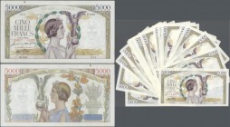 France: large lot of 19 MOSTLY CONSECUTIVE notes of 5000 Francs ”Victoire” 1943 P. 97 with only some missing in the numbering from 30886071 to - 090, ...