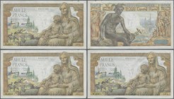 France: set of 14 notes containing CONSECUTIVE sets of 1000 Francs ”Demeter” 1943 P. 102: 4x 2 consecutive and 2x 3 consecutive notes, all notes of th...