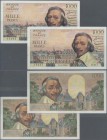 France: 2 consecutive 1000 Francs 1956 P. 134a, very crisp paper, light center bend, pinholes, bright colors, condition: VF+ to XF-. (2 pcs)
