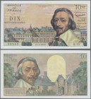 France: 10 Nouvaux Francs 1959 P. 142, very clean note with only a light horizontal and vertical fold, no pinholes (!), crispness in paper and origina...
