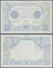 France: 5 Francs 1915 Fay 2.29, no visible folds but light handling in paper, condition XF+ to aUNC.