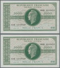France: 1000 Francs 1944 Marianne Fay VF12, with center fold, otherwise perfect, condition: XF to XF+.