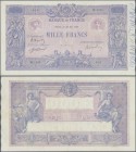 France: 1000 Francs 1919 Fay 36.34, pressed, light folds in paper, pinholes, still nice appearance, condition: VF.