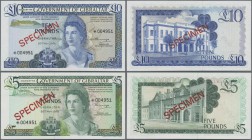 Gibraltar: Pair of 5 and 10 Pounds 1975 collectors Specimen, P.21cs, 22cs, both in perfect UNC condition. (2 pcs.)