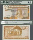 Gibraltar: Government of Gibraltar 20 Pounds September 15th 1979, P.23b in perfect uncirculated condition, PMG graded 66 Gem Uncirculated EPQ