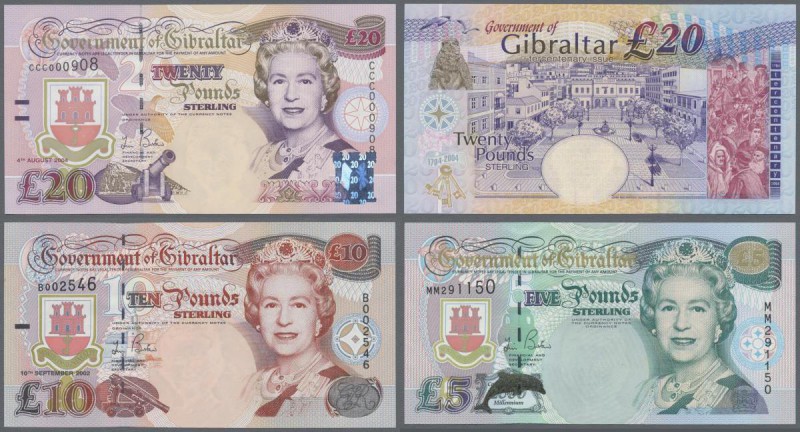 Gibraltar: set of 3 notes containing 5, 10 & 20 Pounds 2000-2004 P. 29-31, all i...