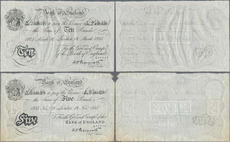 Great Britain: set of 2 banknotes Bernhard Forgeries containing 5 & 10 Pounds 19...