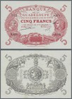 Guadeloupe: 5 Francs ND P. 7d, only light vertical folds, no holes or tears, crisp original paper and bright colors, condition: XF to XF+.