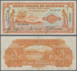 Guatemala: rare banknote 2 Quetzales 1936 P. 15, used with several folds in paper, no holes or tears, not washed or pressed, nice colors, condition: F...