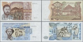 Guinea Bissau: set of 2 notes containing 50 & 100 Pesos 1975 P. 1, 2, both crisp original without any damages, in condition: UNC. (2 pcs)